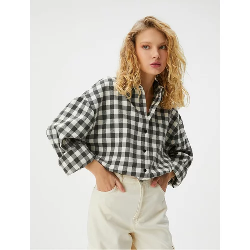 Koton Crop Lumberjack Shirt Tie Waist Long Sleeve Soft Textured