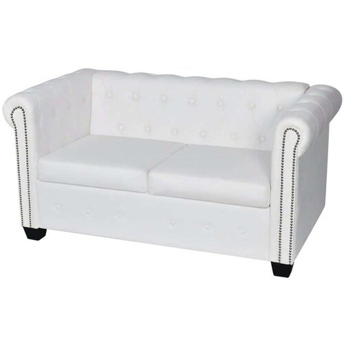 vidaXL Chesterfield kavč dvosed umetno usnje bele barve Cene