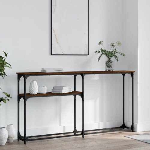 VidaXL Konzolna mizica rjav hrast 145x22,5x75 cm inženirski les Slike