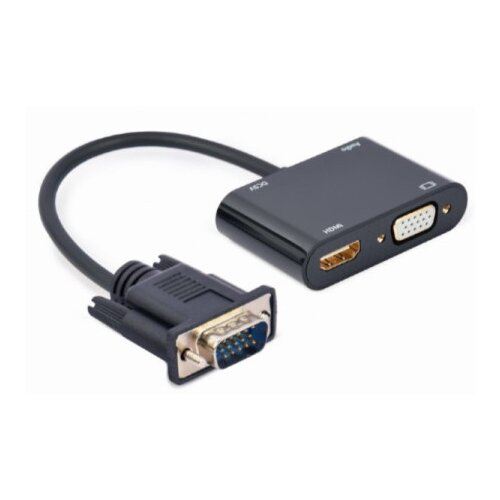 Gembird A-VGA-HDMI-02 VGA to HDMI + VGA adapter cable, 0.15 m, black Cene