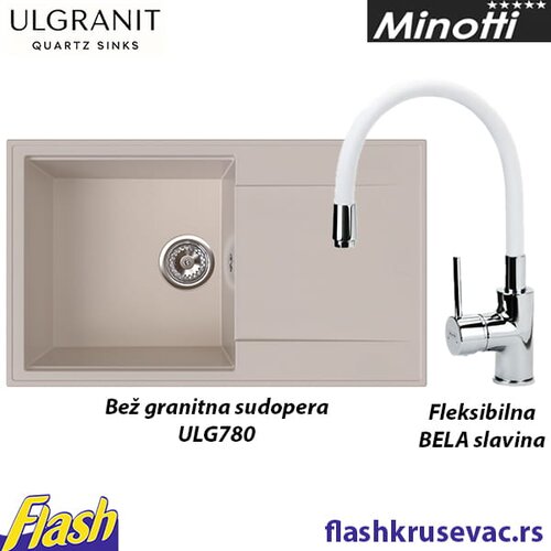  Granitna sudopera Ulgranit ULG780 (BEŽ) + fleksibilna slavina Minotti - SET Slike