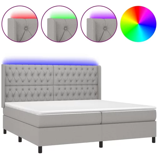 vidaXL Box spring postelja z vzmetnico LED sv. siva 200x200 cm blago, (20725530)