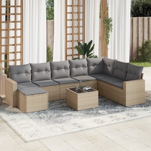 vidaXL 9-dijelni set vrtnih sofa s jastucima bež od poliratana Cijene