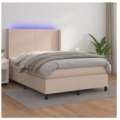  Boxspring posteľ matrac a LED kapučínová 140x200 cm umelá koža