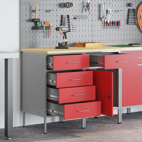 vidaXL Set od 2 Crvena, Siva Čelik, 25mm konstruirano drvo 2x Kabinet Cijene