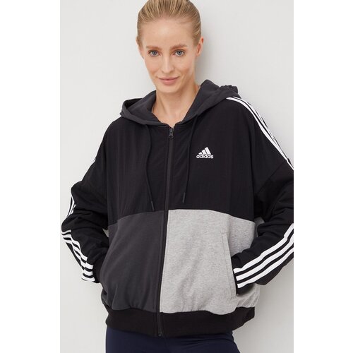 Adidas Pamučna dukserica za žene, boja: siva, s kapuljačom, s uzorkom Slike