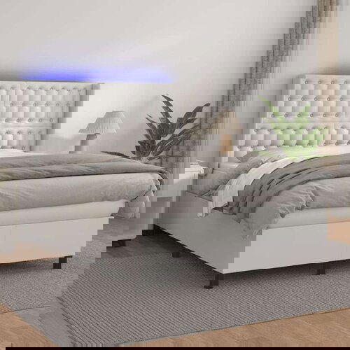  Box spring s madracem LED bijeli 140x190 cm umjetna koža Slike