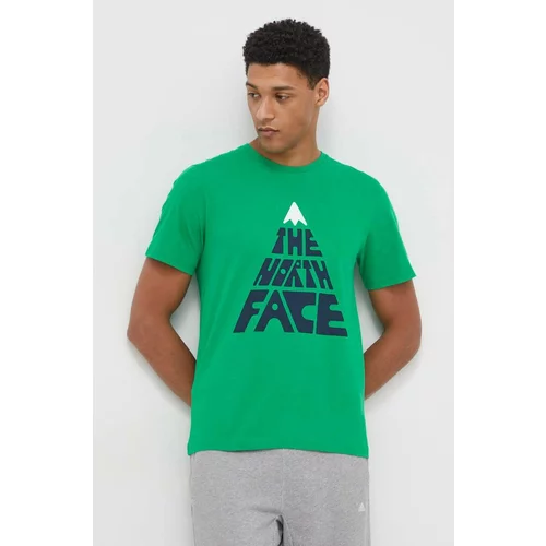 The North Face Bombažna kratka majica moški, zelena barva