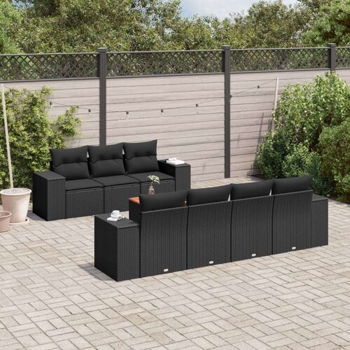  8-dijelni set vrtnih sofa od poliratana s jastucima crni Slike