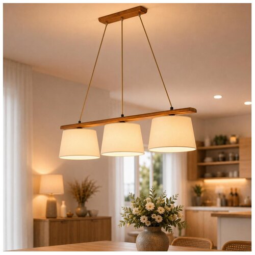 Luster na sajli AIDA 3xE27/15W/230V prečnik 25 cm hrast/krem Slike