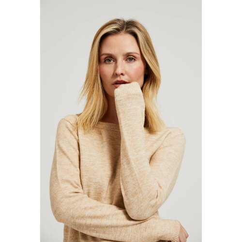 Moodo Beige sweater with a round neckline and waist tie Slike