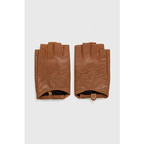 Karl Lagerfeld Usnjene rokavice brez prstov ženski, rjava barva