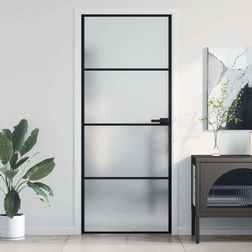 Sobna vrata tanka crna 83 x 201 5 cm kaljeno staklo i aluminij Cijene