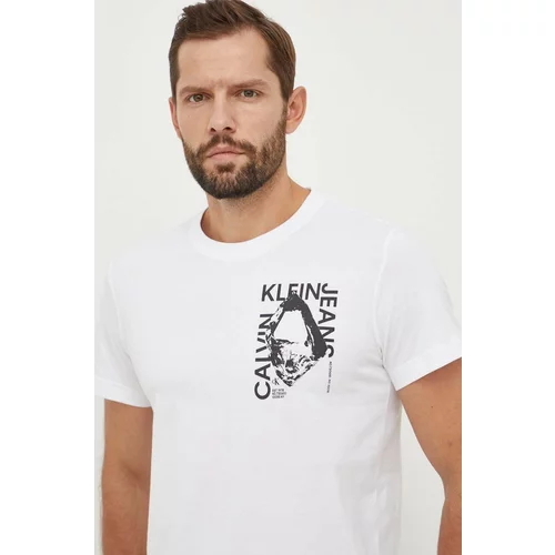 Calvin Klein Jeans Pamučna majica za muškarce, boja: bijela, s tiskom