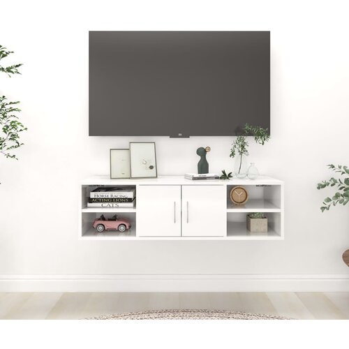 VidaXL Stenska polica visok sijaj bela 102x30x29 cm iverna plo&amp;scaron;ča Slike