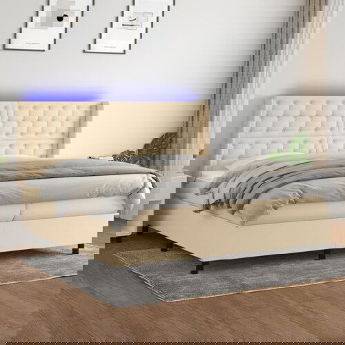VidaXL Krevet box spring s madracem LED krem 200x200 cm od tkanine Slike
