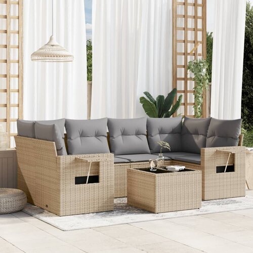 vidaXL 7-dijelni set vrtnih sofa od poliratana s jastucima bež Cijene