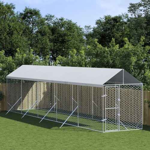 vidaXL Zunanja pasja ograda s streho srebrna 2x10x2,5m pocinkano jeklo - - Srebrna - 82.35 - 2 x 10 x 2.5 m - 2025- Cene