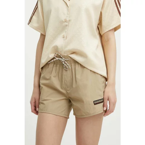 Napapijri Kratke hlače N-Boyd za žene, boja: bež, s aplikacijom, srednje visoki struk, NP0A4HNNN1E1