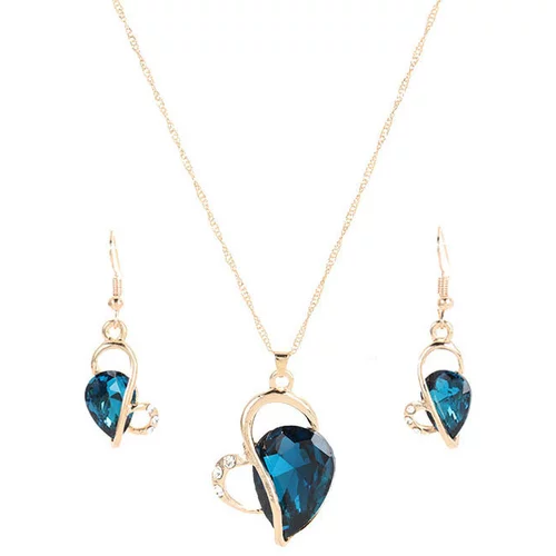 INF Komplet uhanov za ogrlico v obliki srca Blue, (21237740)