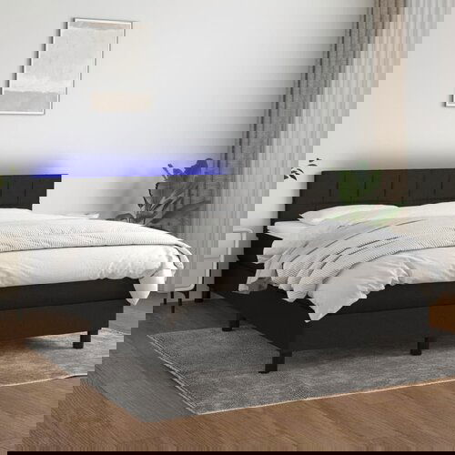 The Living Store Box spring postelja z vzmetnico LED črna 140x190 cm blago - Box Spring Postelja, (21518565) Cene