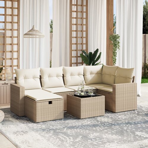 vidaXL 7-dijelni set vrtnih sofa od poliratana s jastucima bež Cijene