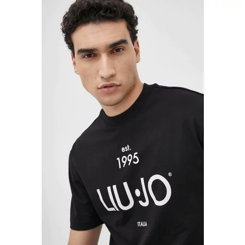 Liu Jo Bombažna kratka majica črna barva