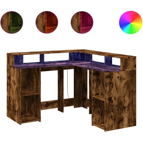 Maison Chic Pisalna miza - pisarniška miza - Računalniška miza z LED lučkami dimljeni hrast 130x130x91cm inž. les, (21784979) Cene