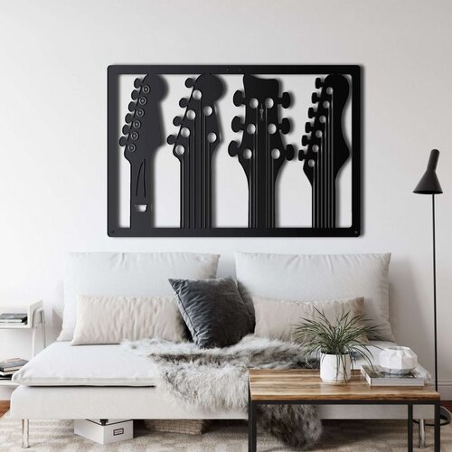 Wallxpert metalni zidni ukras 5068, vratovi četiri gitare u ramu, 46 x 31 cm, crni Cene