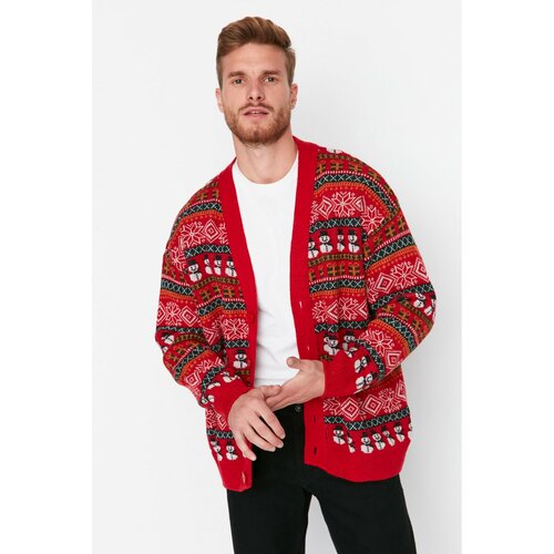 Trendyol Multicolor Men's Oversize Fit Oversized Christmas Knitwear Cardigan Slike