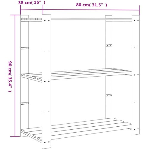 vidaXL Stalak za pohranu s 3 razine crni 80x38x90 cm masivna borovina Cene