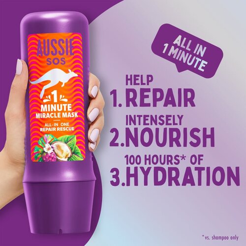 Aussie 1 Minute Miracle Repair Rescue intenzivna hranilna maska za suhe in po&amp;scaron;kodovane lase 250 ml Slike