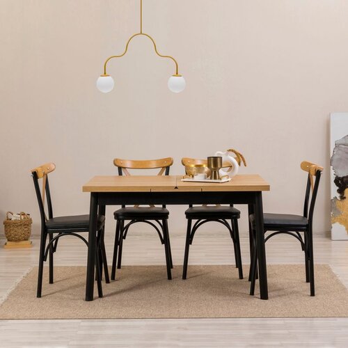 Hanah home Oliver Açl. Karina-Black Black Extendable Dining Table & Chairs Set (5 Pieces) Cene