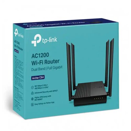 Tp-link Wireless Router TP-Link Archer C64 AC1200 MU-MIMO 4x ext antena/1WAN/4LAN Slike