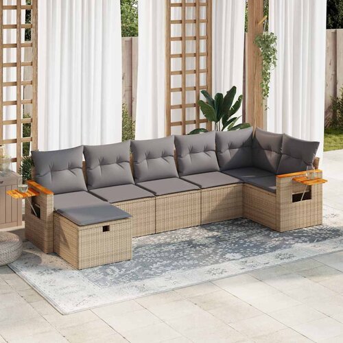  7-dijelni set vrtnih sofa od poliratana s jastucima bež Slike