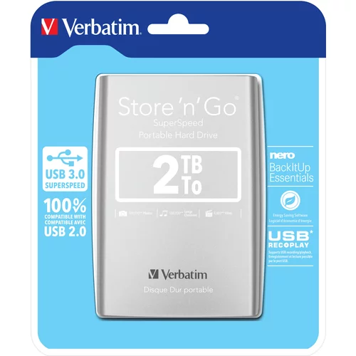Verbatim Store'n'Go SILVER 2TB USB 3.0 2,5'' zunanji disk, (20402623)
