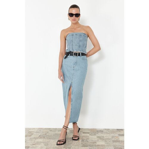 Trendyol Blue Slit Maxi Denim Skirt Slike