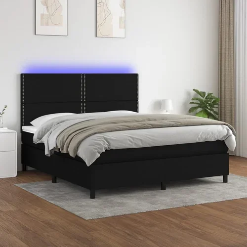 vidaXL Box spring postelja z vzmetnico LED črna 180x200 cm blago