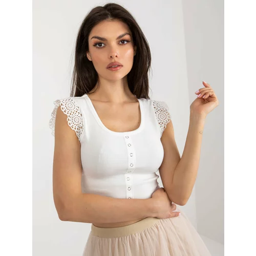 Fashion Hunters Ecru short blouse with striped lace