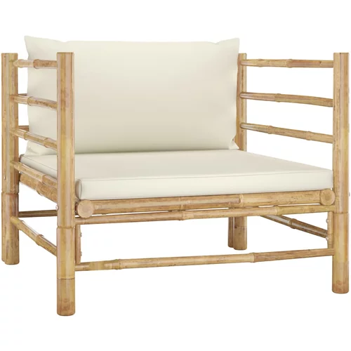 vidaXL Vrtni kavč s kremno belimi blazinami bambus, (20598147)