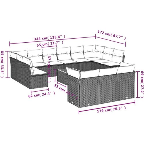 VidaXL 14-dijelni set vrtnih sofa s jastucima poliratan Bež Slike