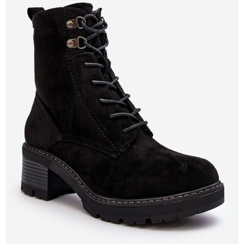 Kesi Women's lace-up low heel ankle boots black from Adinail Slike