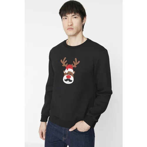 Trendyol Black Men Regular Fit Crew Neck Christmas Themed Embroidery Sweatshirt