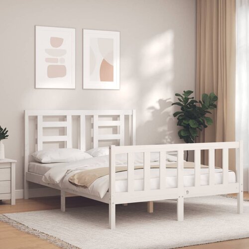 vidaXL Okvir kreveta s uzglavljem bijeli 120 x 200 cm od masivnog drva Cijene