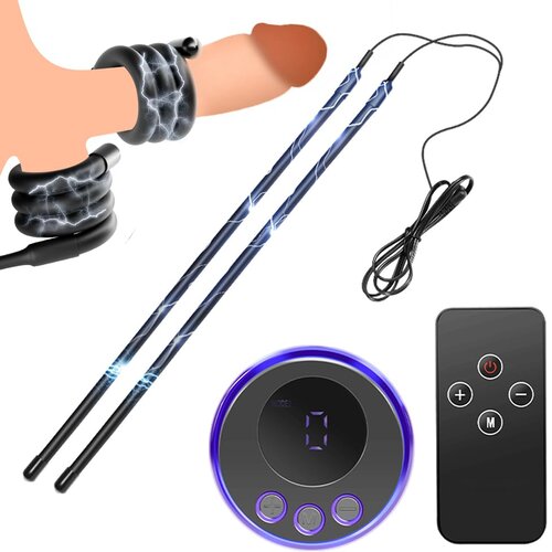 SuperLove E-Stim Cock Torture Set Winding Silicone Electrodes Black Cene