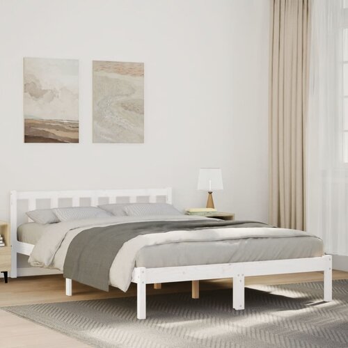 vidaXL Daljši posteljni okvir brez vzmetnice bel 140x210 cm borovina Cene