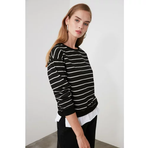 Trendyol Black Striped Single Jersey Detailed Basic Knitted Slim Sweatshirt