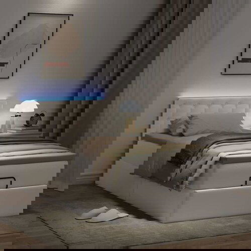 VidaXL Otomanski posteljni okvir z vzmetnico bel 90x200 cm um. usnje Slike