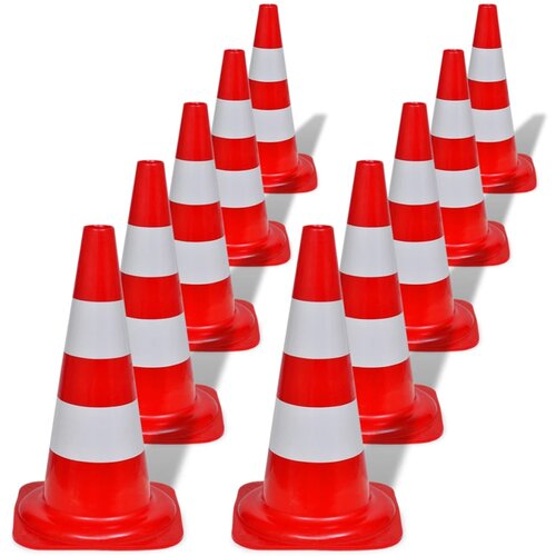 VidaXL 10 Odsevnih Prometnih Stožcev Rdeče in Bele Barve 50 cm Slike