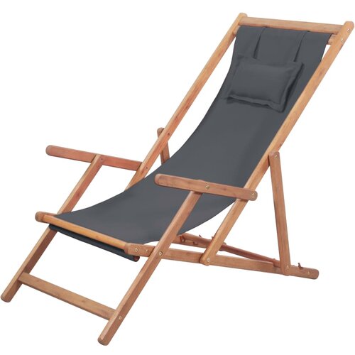 vidaXL zložljiv stol za na plažo blago in lesen okvir sive barve Cene